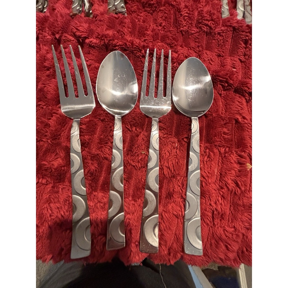 Pfaltzgraff Wheels Frost 2 Serving Spoons 2 Cold Meat Forks International Silver